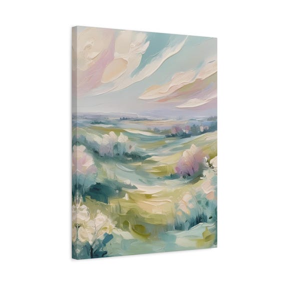 Pastel Abstract Landscape Wall Artmodern Natureinspired Canvas Printsoft Green Pink Sky Artwork Minimalist Fine Art Home Decorsofttwo