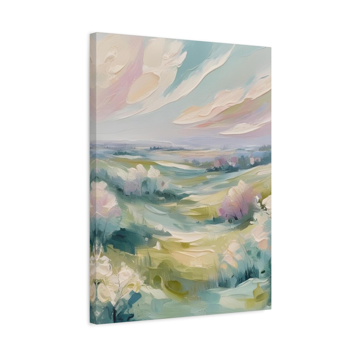 Pastel Abstract Landscape Wall Artmodern Natureinspired Canvas Printsoft Green Pink Sky Artwork Minimalist Fine Art Home Decorsofttwo