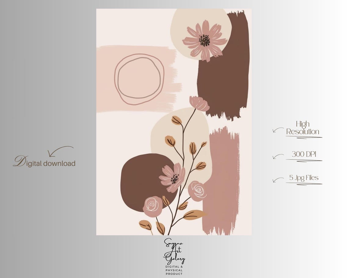 Boho Neutral Floral Abstract Minimal Beige Blush Botanical Wall Art