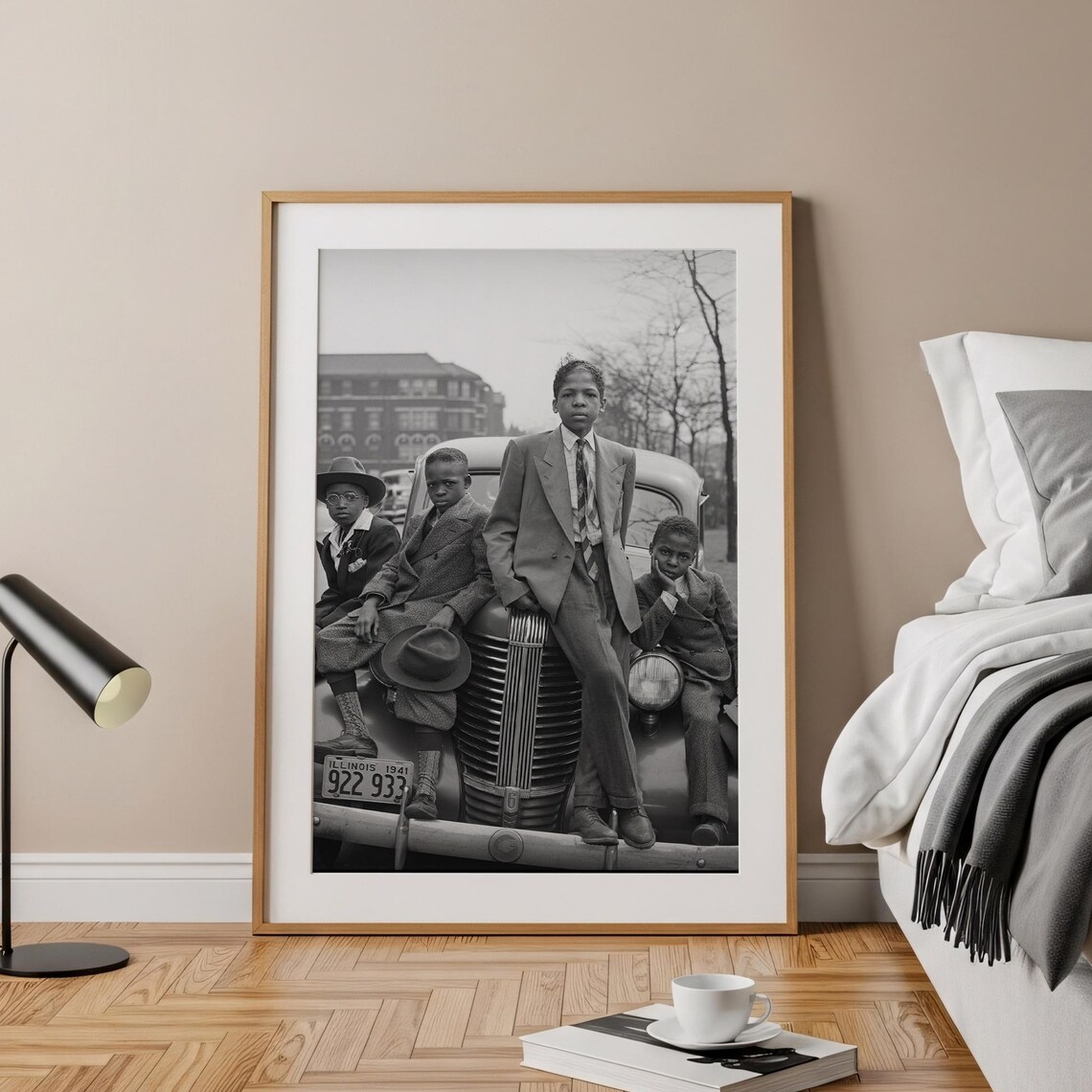 Illinois 1941 Boys On Vintage Car Black White Street Photo Poster