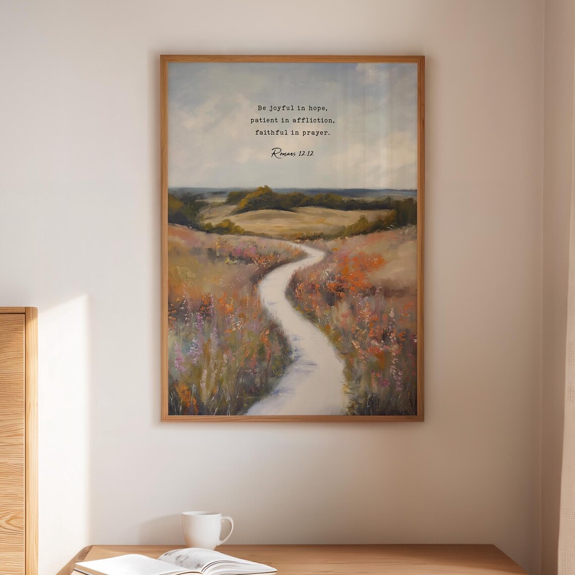 Romans 1212 Bible Verse Canvas Wall Art Joyful In Hope Christian Decor Inspirational Scripture Landscape Print