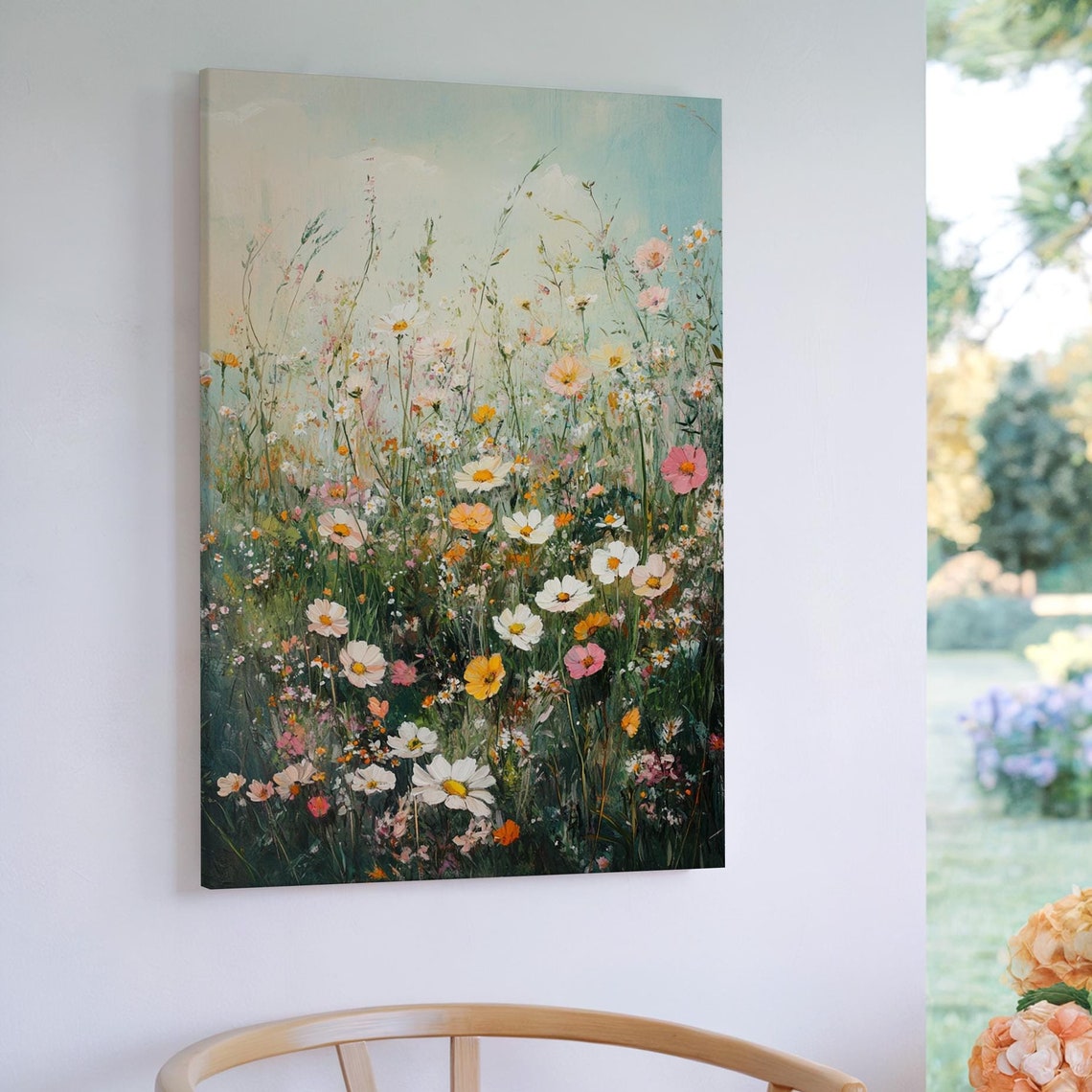 Wildflower Meadow Daisies And Cosmos Soft Pastel Floral Wall Art