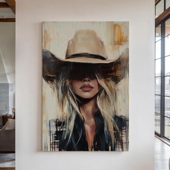 Mysterious Cowgirl Portrait Wide Brim Hat Rustic Western Moody Poster