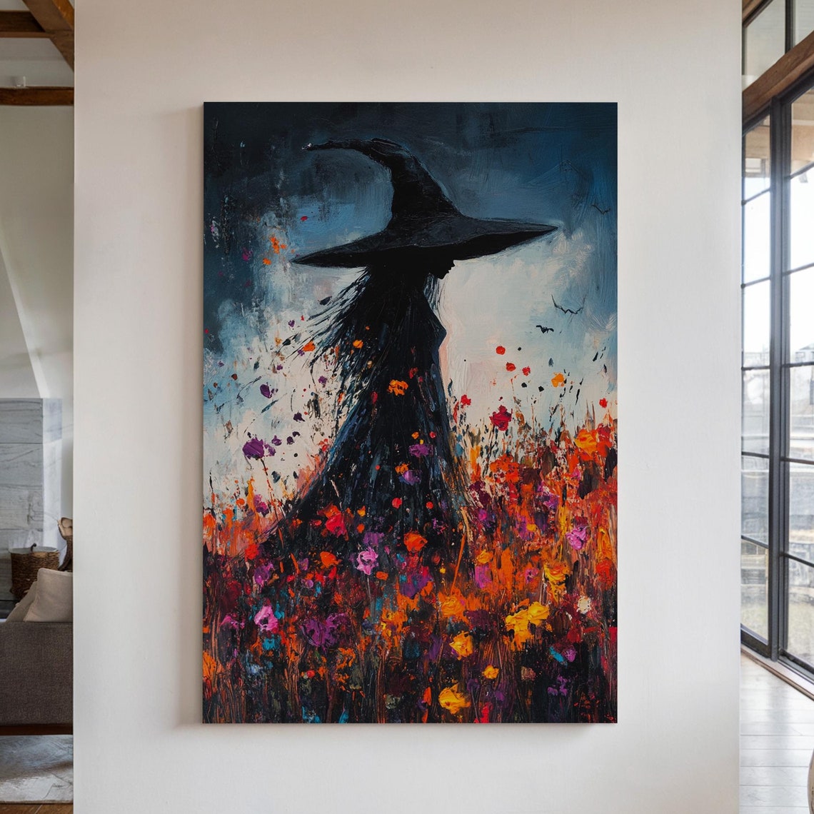 Whimsical Witch Silhouette Wildflower Field Dusk Halloween Poster - Image 7