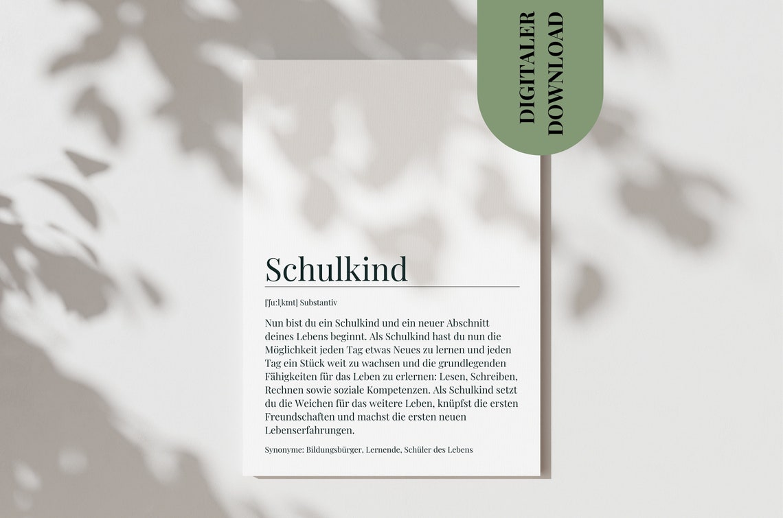 Schulkind Definition German Dictionary Back to School First Day Poster