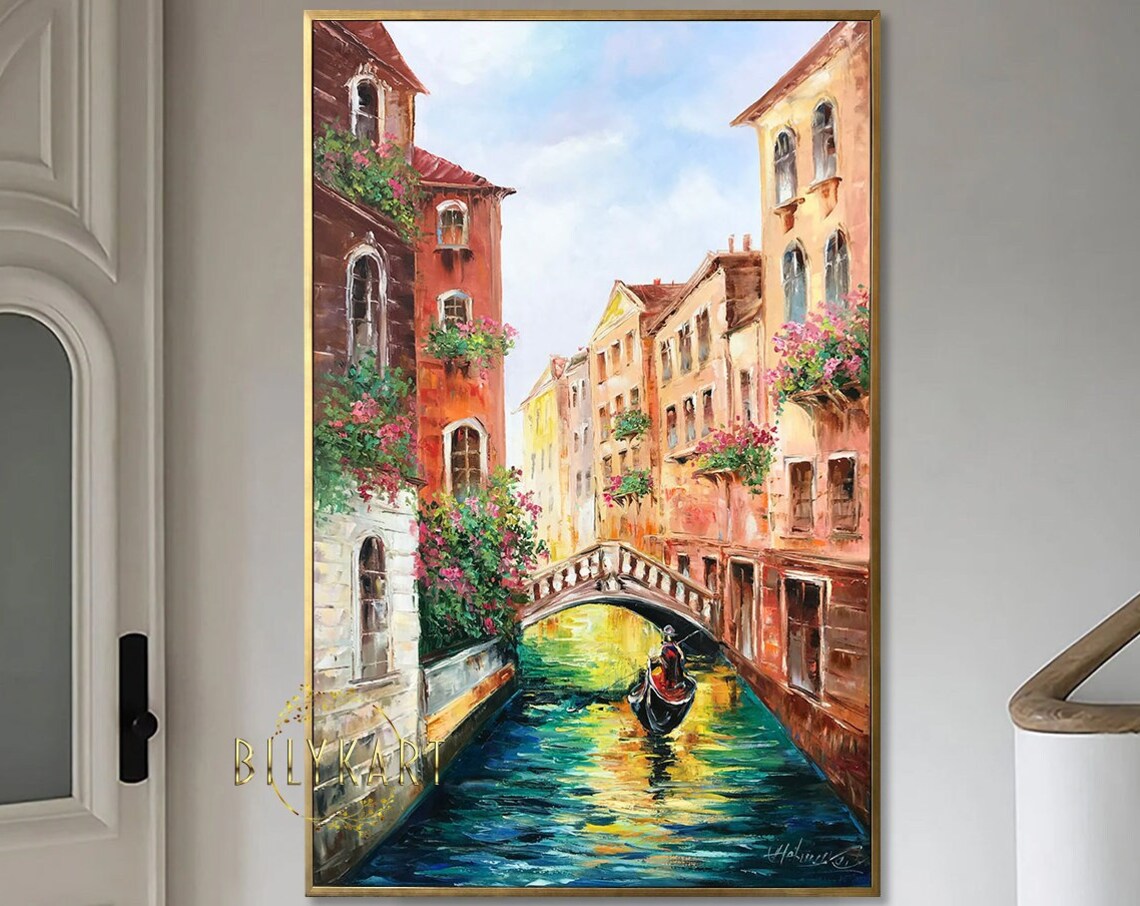 Venice Canal Gondola Stone Bridge Flowers Colorful Italy City Poster - Image 2