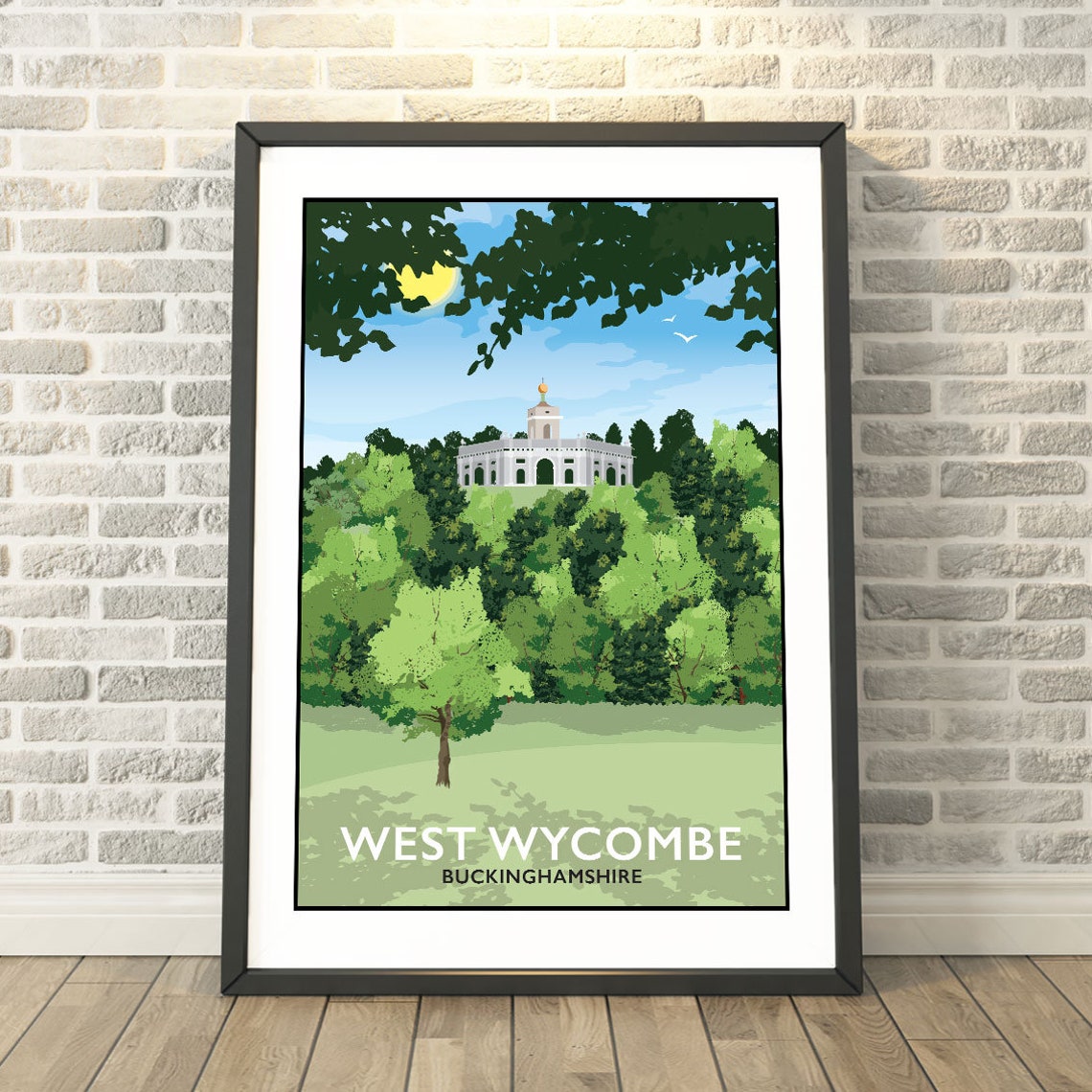 West Wycombe Buckinghamshire Hilltop Monument Vintage Travel Poster