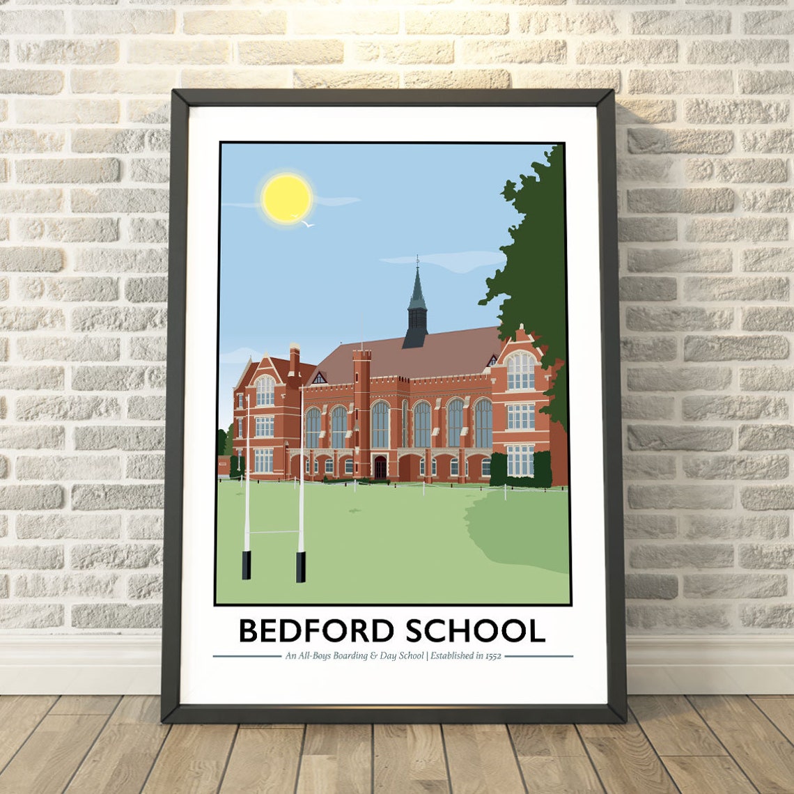 Bedford School Historic Campus Retro Travel Style School Poster