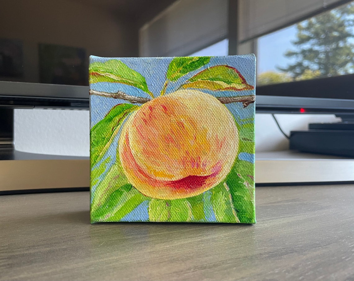 Ripe Peach On A Branch Oil Painting Style Bright Kitchen Poster