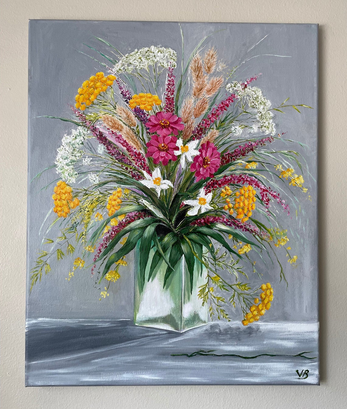 Wildflowers Original Handmade Oil Painting On 20x16 Wildflowers On A Vase Painting Floral Wall Art One Of A Kind Gift - Image 3
