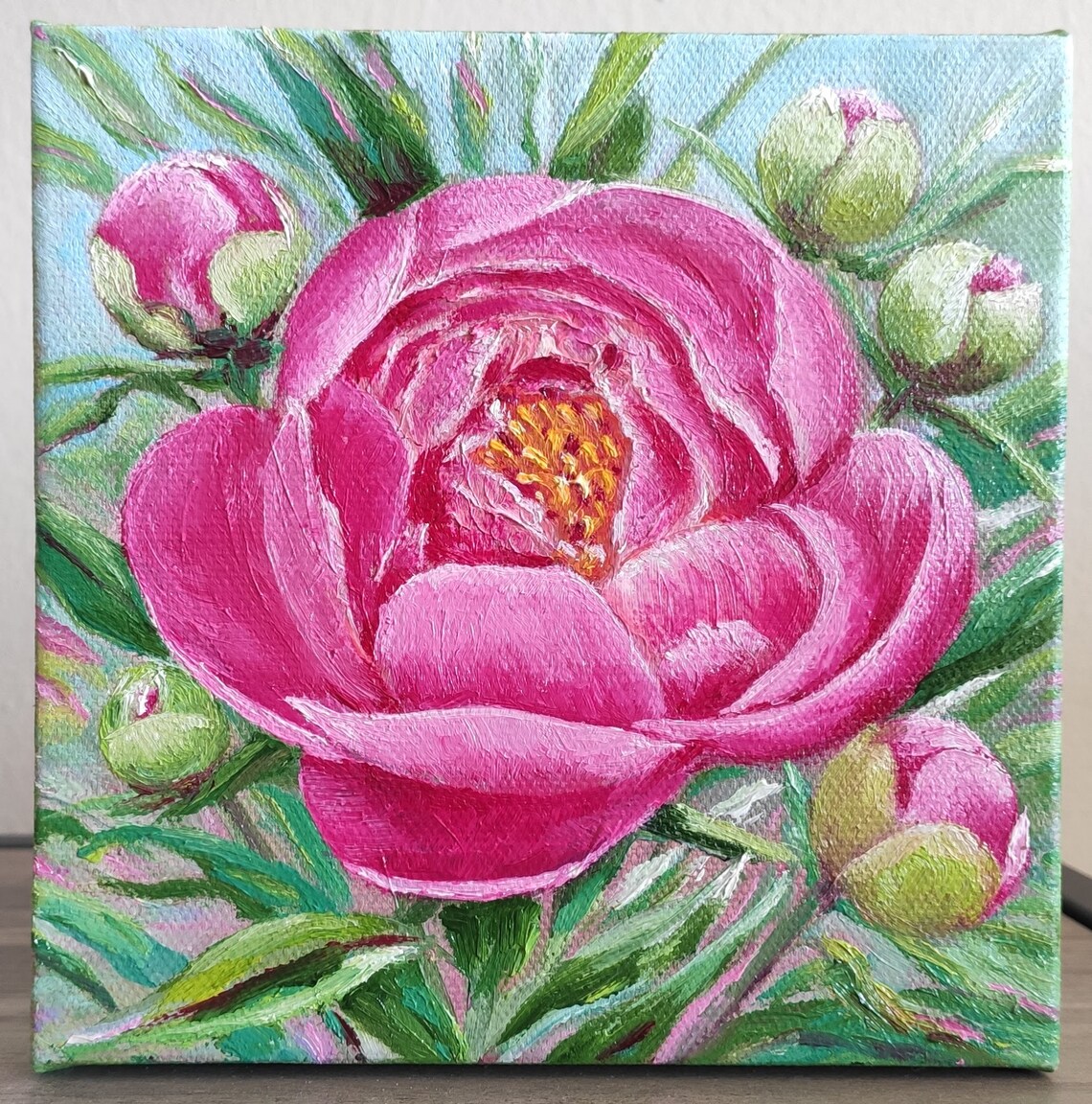 Pink Peony Garden Bloom Buds Original Oil Painting Floral Wall Art - Image 4