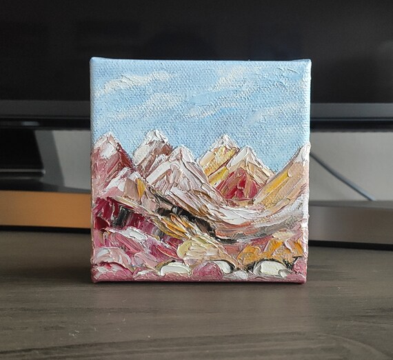 Rocky Mountain Landscape Original Handmade Oil Painting On Abstract Impasto Palette Knife Painting One Of A Kind Gift