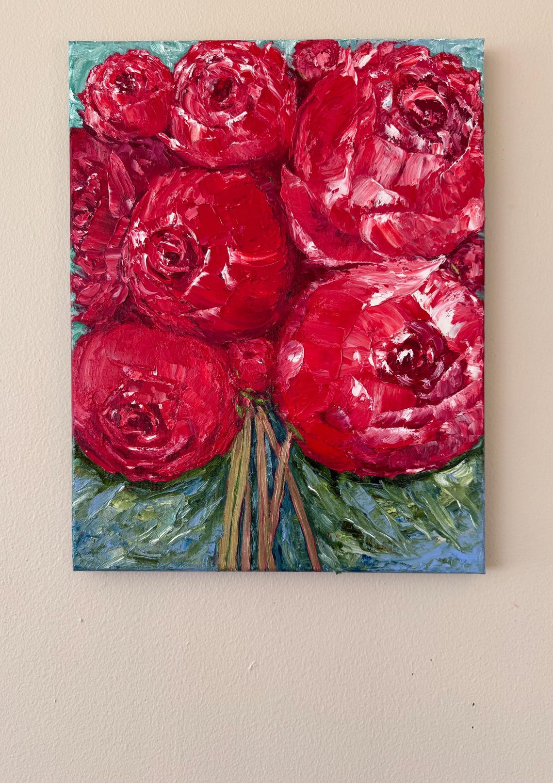 Bold Red Roses Impasto Close Up Floral Oil Painting Wall Art Poster - Image 2