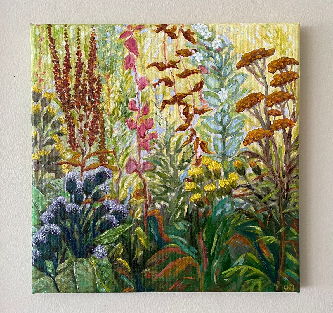 Fall Wildflower Valley Golden Meadow Impressionist Landscape Oil Art - Image 3