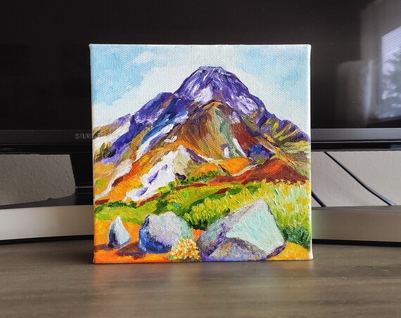 Rocky Mountain Landscape 6x6 Original Handmade Oil Painting On Impressionist Style Gallery Wall Art One Of A Kind Gift