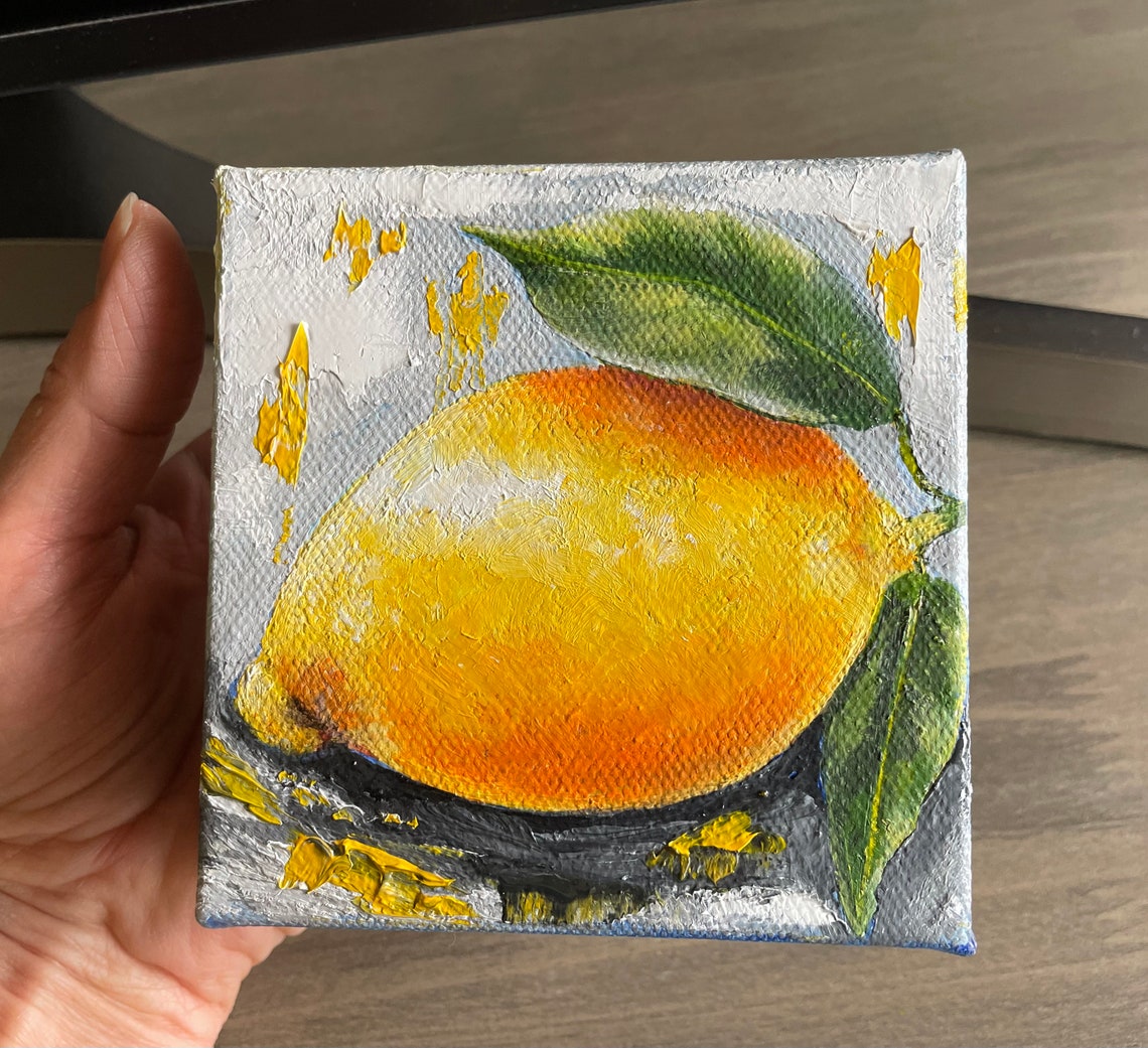 Bright Lemon Fruit Citrus Oil Painting Tiny Kitchen Wall Art Poster - Image 3