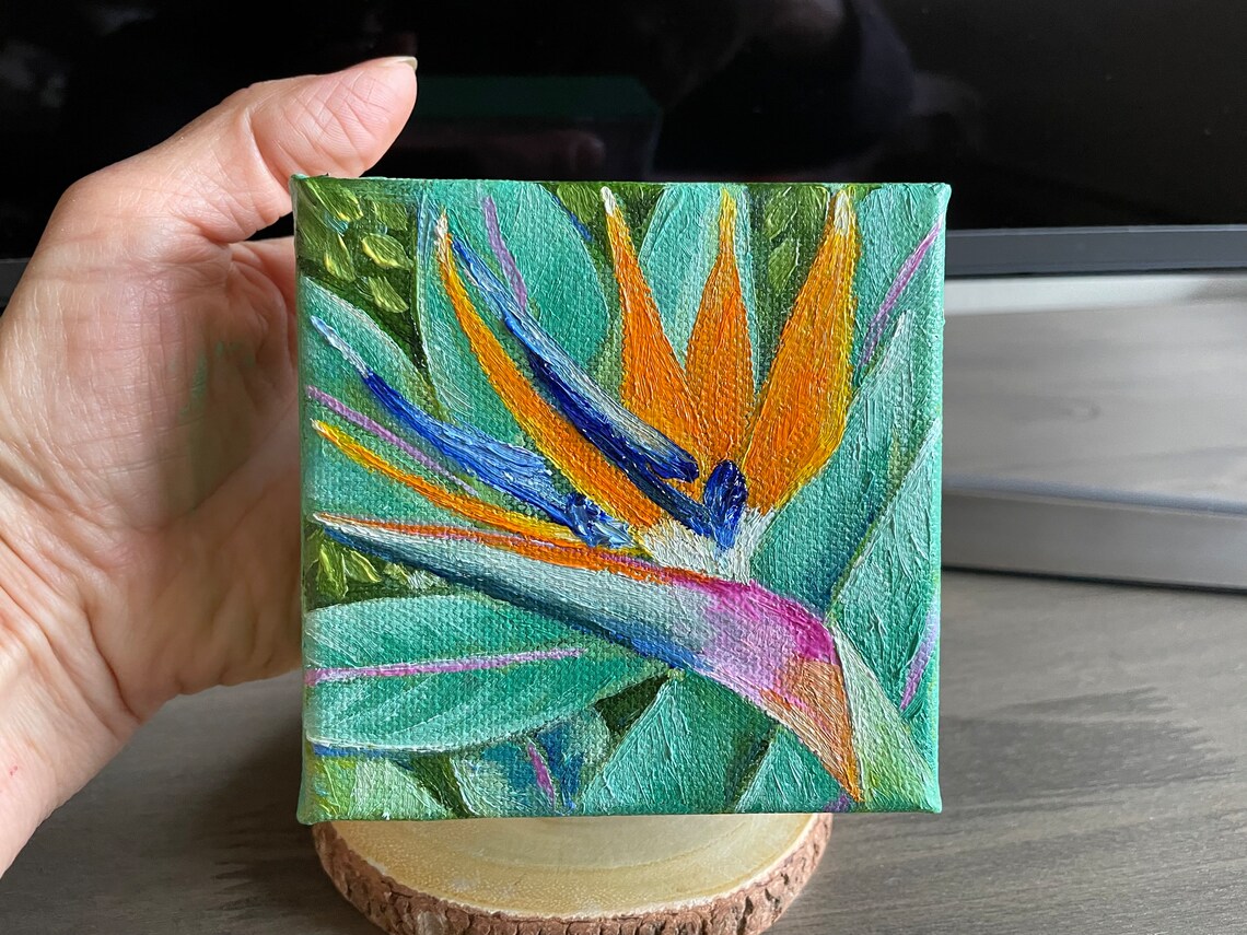Bird of Paradise Tropical Flower Mini Canvas Botanical Painting Art - Image 3