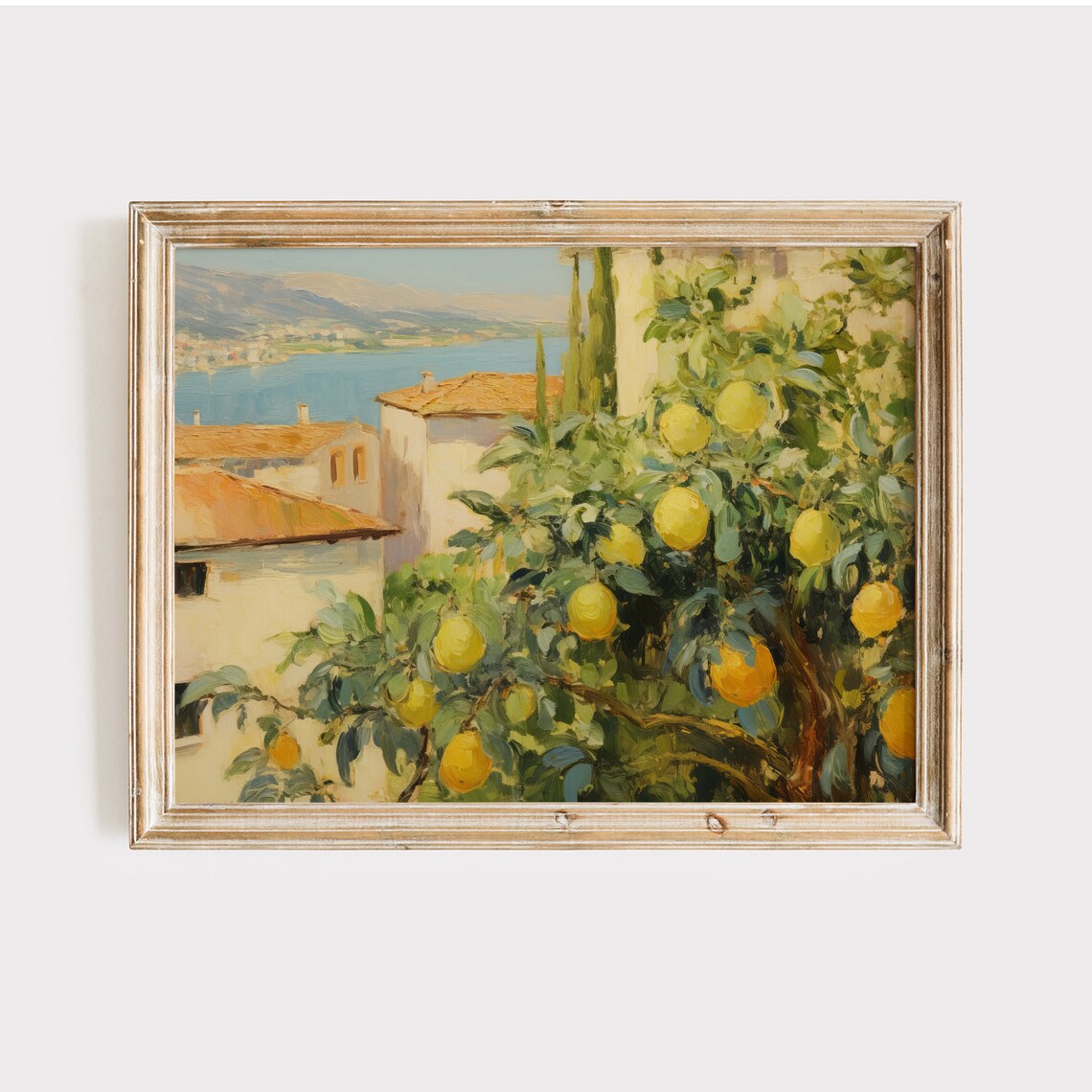 Italian Lemon Tree Coastal Village Vintage Oil Painting Poster