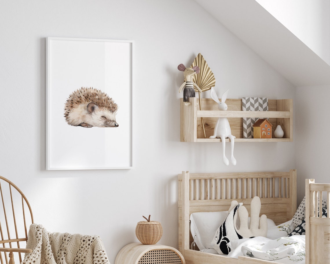 Sleeping Hedgehog Watercolor Poster, Woodland Nursery Wall Decor - Image 2