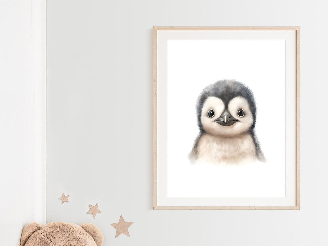 Adorable Baby Penguin Watercolor Portrait Cute Arctic Nursery Poster - Image 2