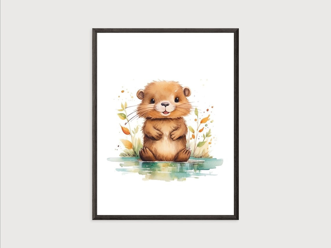 Baby Beaver Print Animal Print Watercolor Beaver Beaver Wall Art Nursery Baby Animal Print Watercolor Nursery Wall Art - Image 2