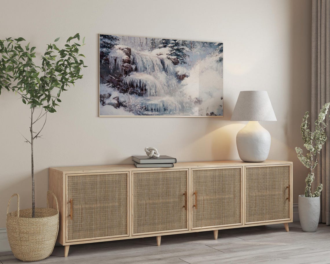 Frozen Icy Waterfall Winter Forest Frame TV Digital Art Poster - Image 3