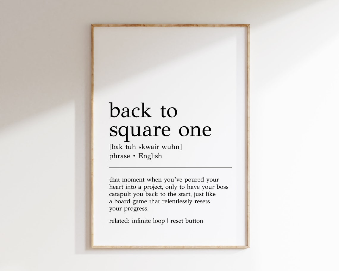 Back To Square One Definition Print Funny Office Decor Work From Home Art Cubicle Wall Art Home Office Wall Art Print