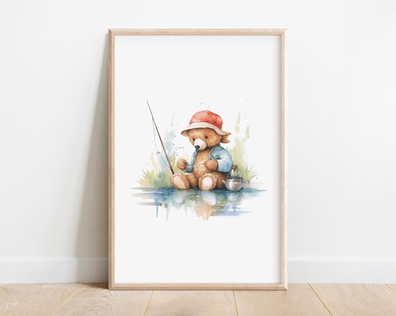 Fishing Teddy Bear Nursery Art Print