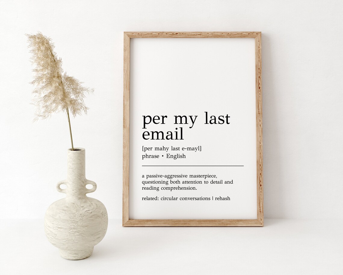 Per My Last Email Definition Print, Funny Office Decor - Image 2