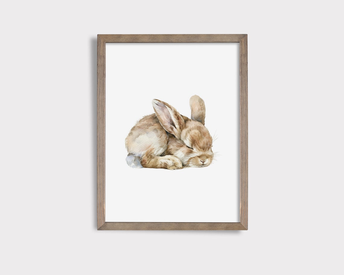 Sleeping Brown Bunny Rabbit Watercolor Cute Nursery Decor Poster