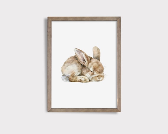 Sleeping Brown Bunny Rabbit Watercolor Cute Nursery Decor Poster