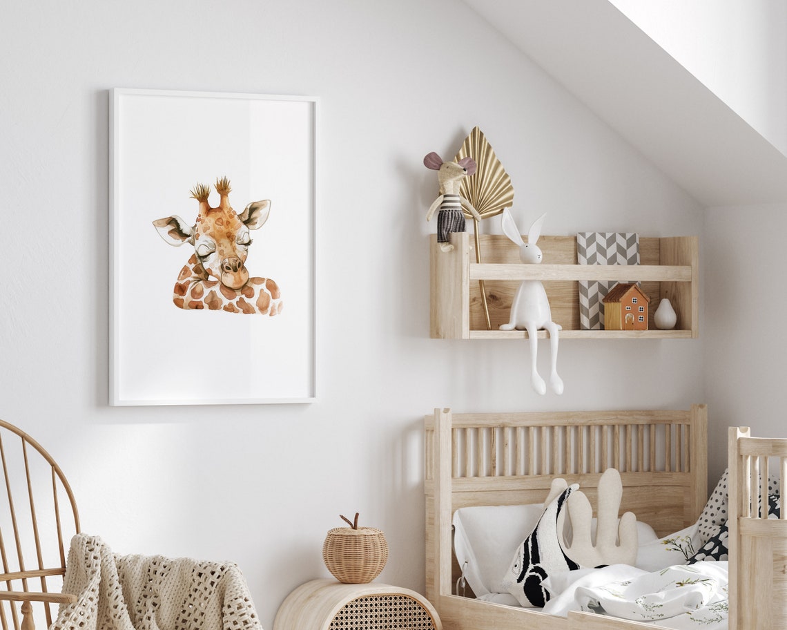 Sleeping Baby Giraffe Watercolor Safari Nursery Animal Poster - Image 2