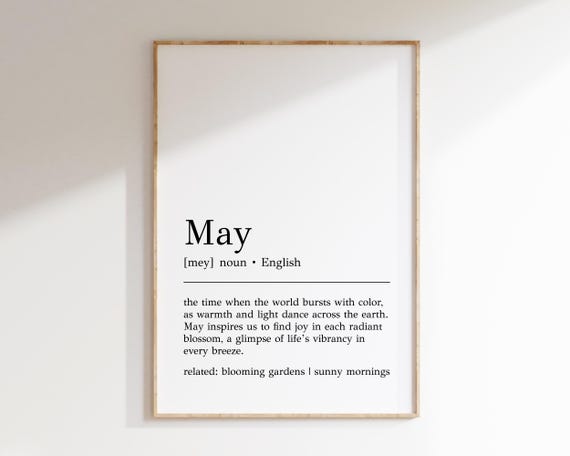 May Definition Print, Minimalist Spring Art Print