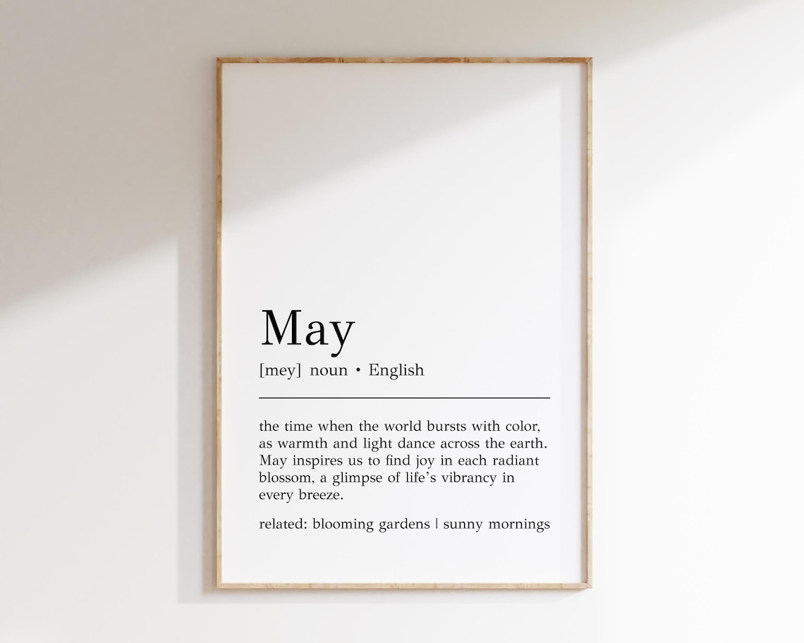 May Definition Print, Minimalist Spring Art Print