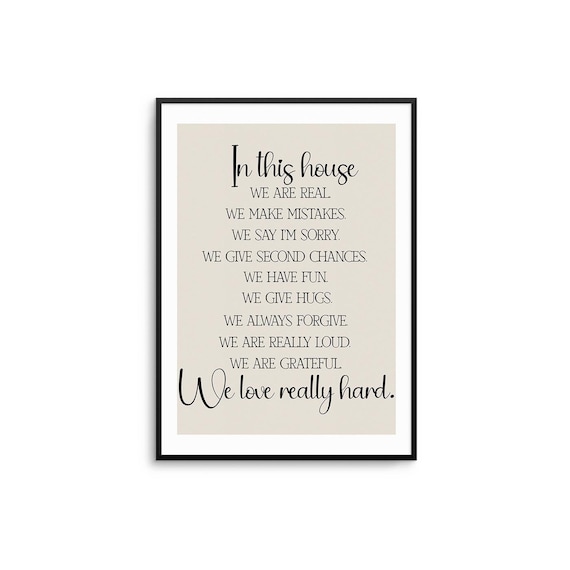 In This House We Are Real Family Rules Beige Typography Poster