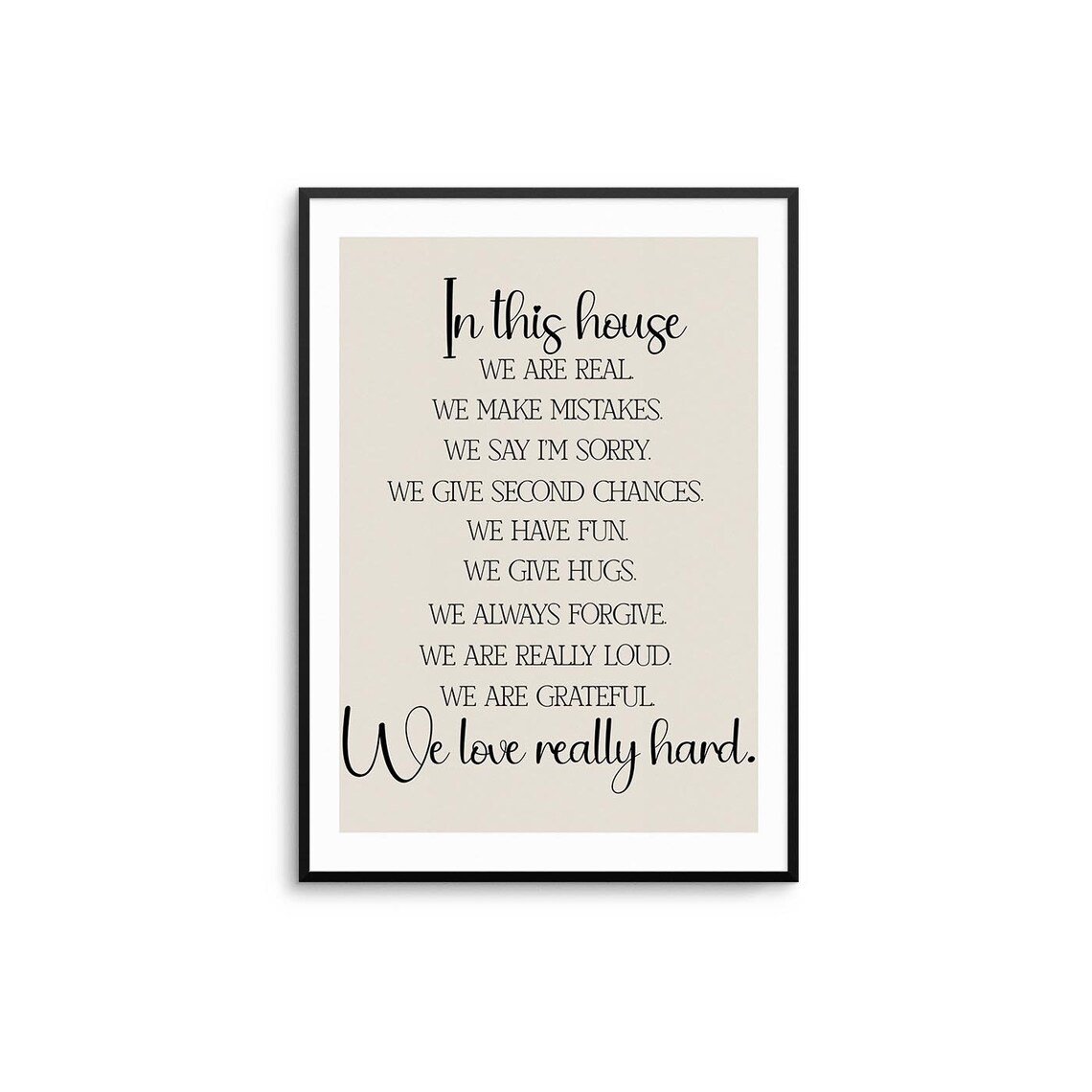 In This House Print Inspirational Family Quote Beige Wall Art