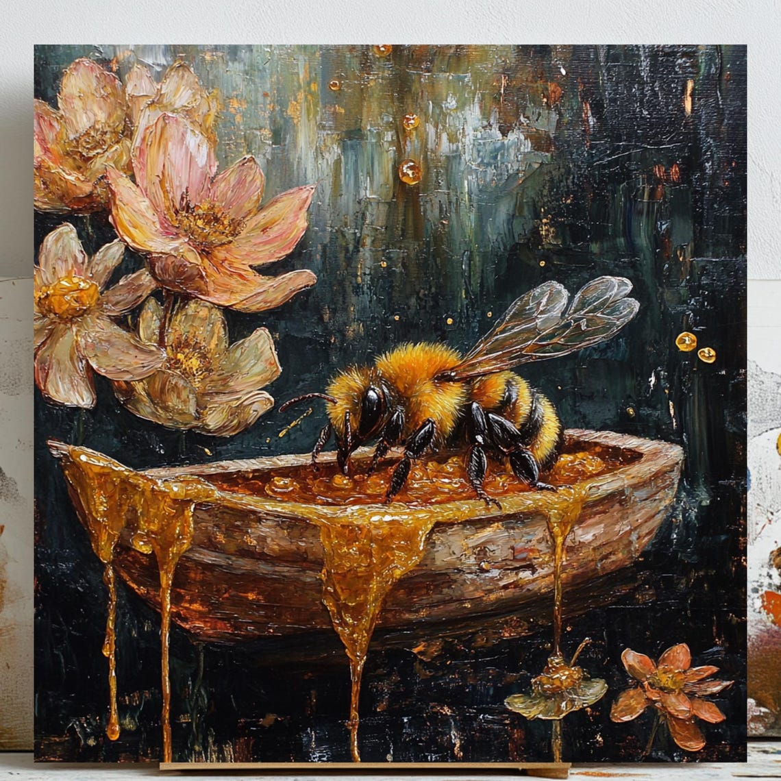 Honey Bee Floral, Boho Nature Poster Print