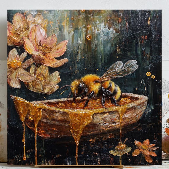 Honey Bee Floral, Boho Nature Poster Print