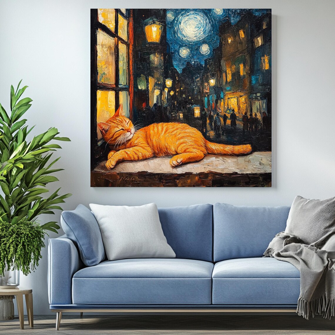Ginger Cat Starry Night Print, Van Gogh Style - Image 2