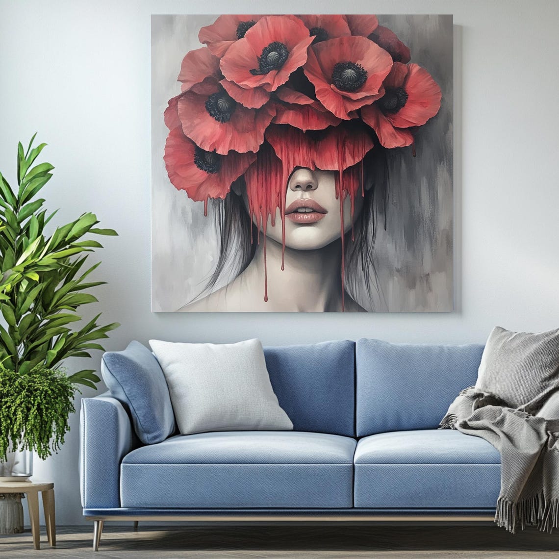 Surreal Woman Red Poppy Portrait, Fashion Illustration - Image 2