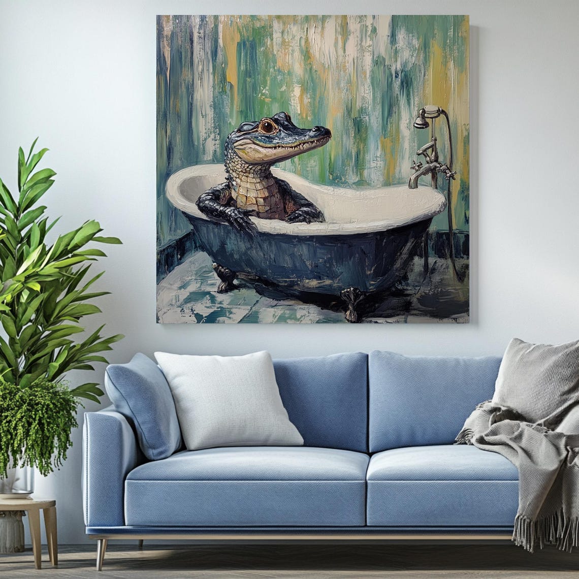 Crocodile In Bathtub Poster, Quirky Bathroom Decor - Image 2