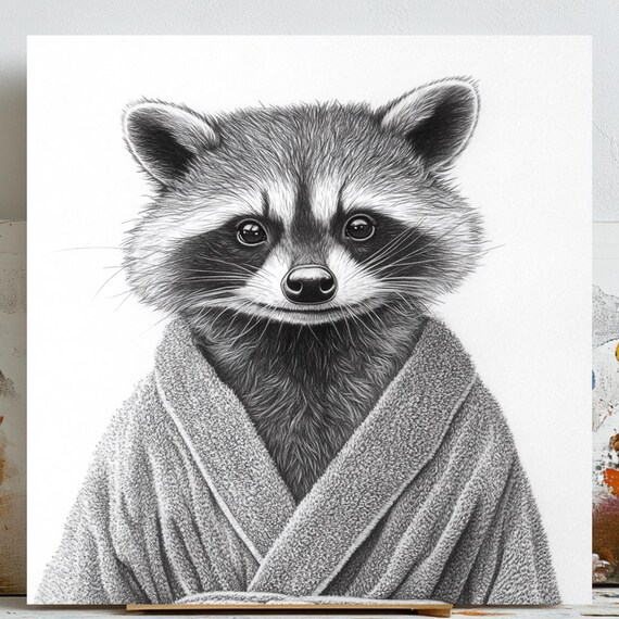 Raccoon In Bathrobe, Cute Animal Poster Print