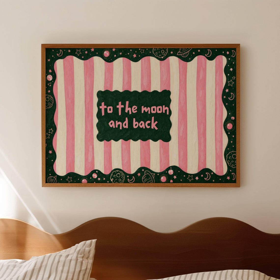 To The Moon And Back Quote Green Nursery Stars Wall Decor Poster
