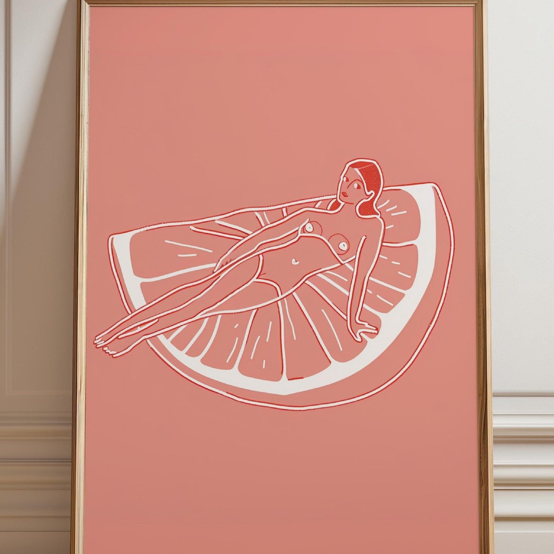 Summer Nude Art Print Woman Line Drawing Lemon Woman Print Minimalist Nude Print Abstract Woman Print Nude Wall Art Print