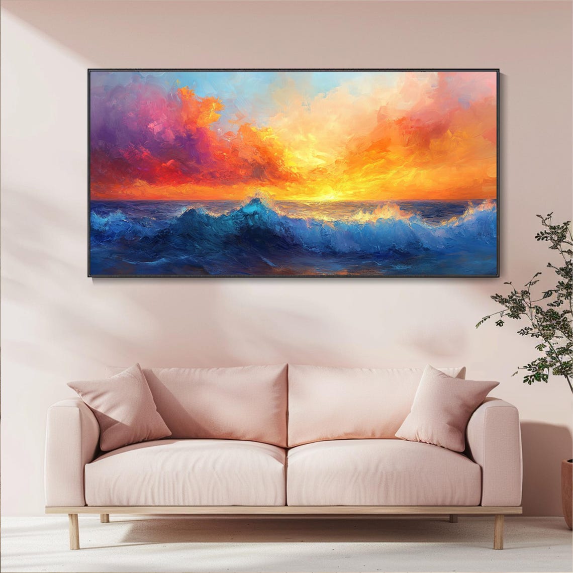Fiery Sunset Ocean Wave Purple Orange Clouds Impasto Seascape Poster - Image 5