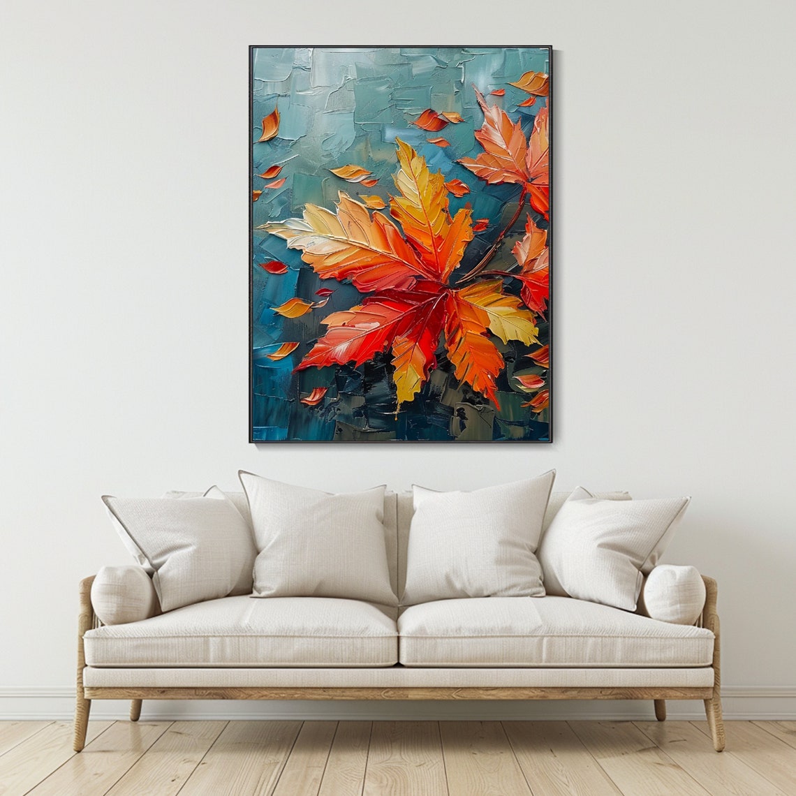 Vibrant Autumn Maple Leaves Textured Impasto Oil Painting Fall Poster - Image 2