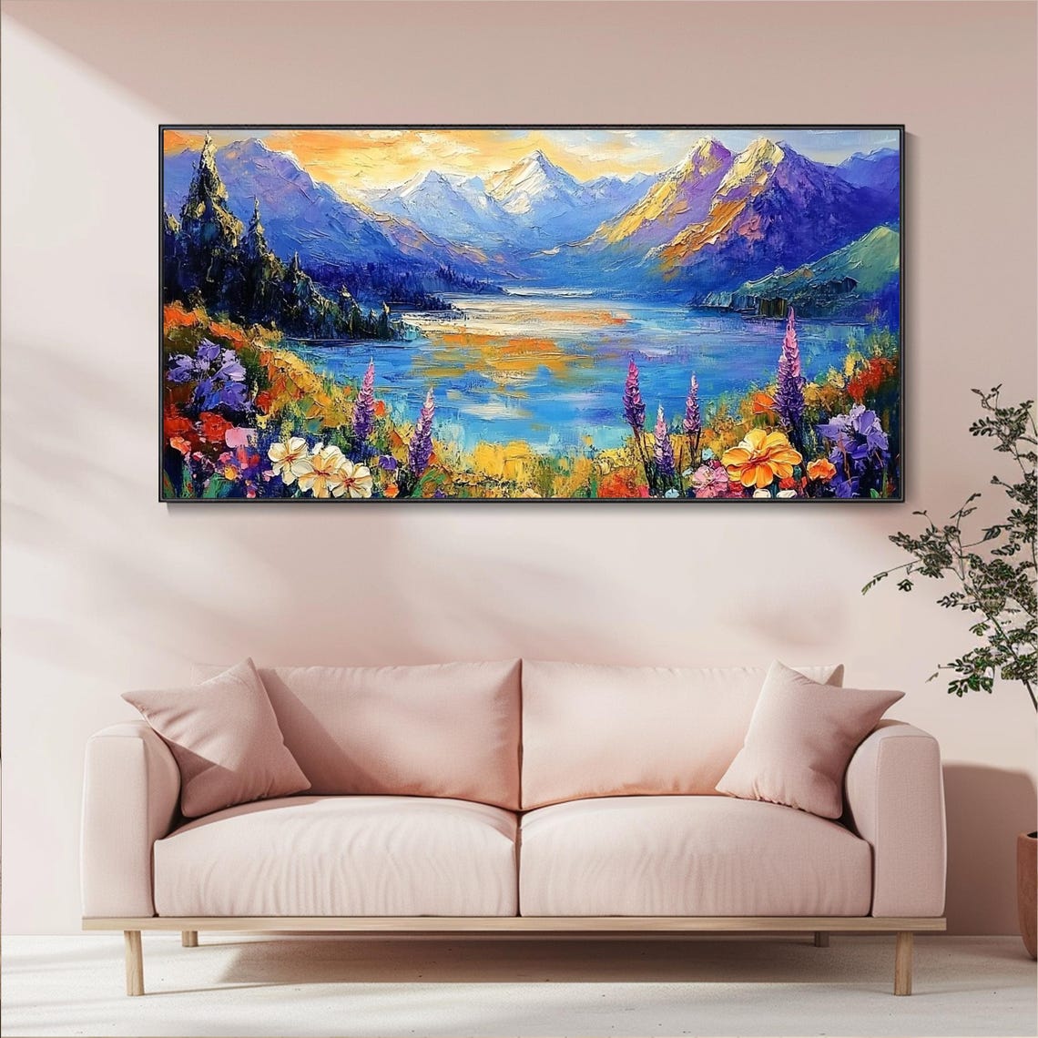 Wildflower Meadow Mountain Lake Sunset Purple Peaks Landscape Poster - Image 3