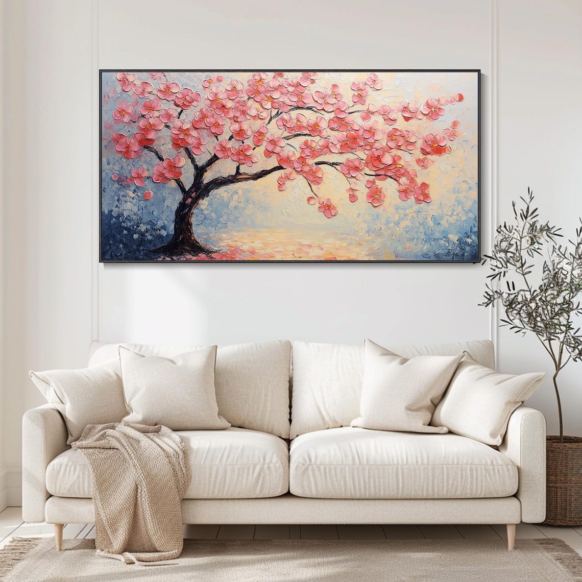 Pink Blossom Tree Horizontal Panoramic Cherry Painting Poster - Image 4