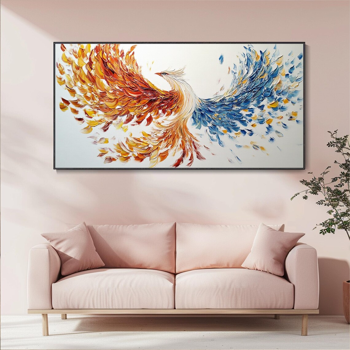 Soaring Phoenix With Orange And Blue Feather Wings Impasto Poster - Image 4