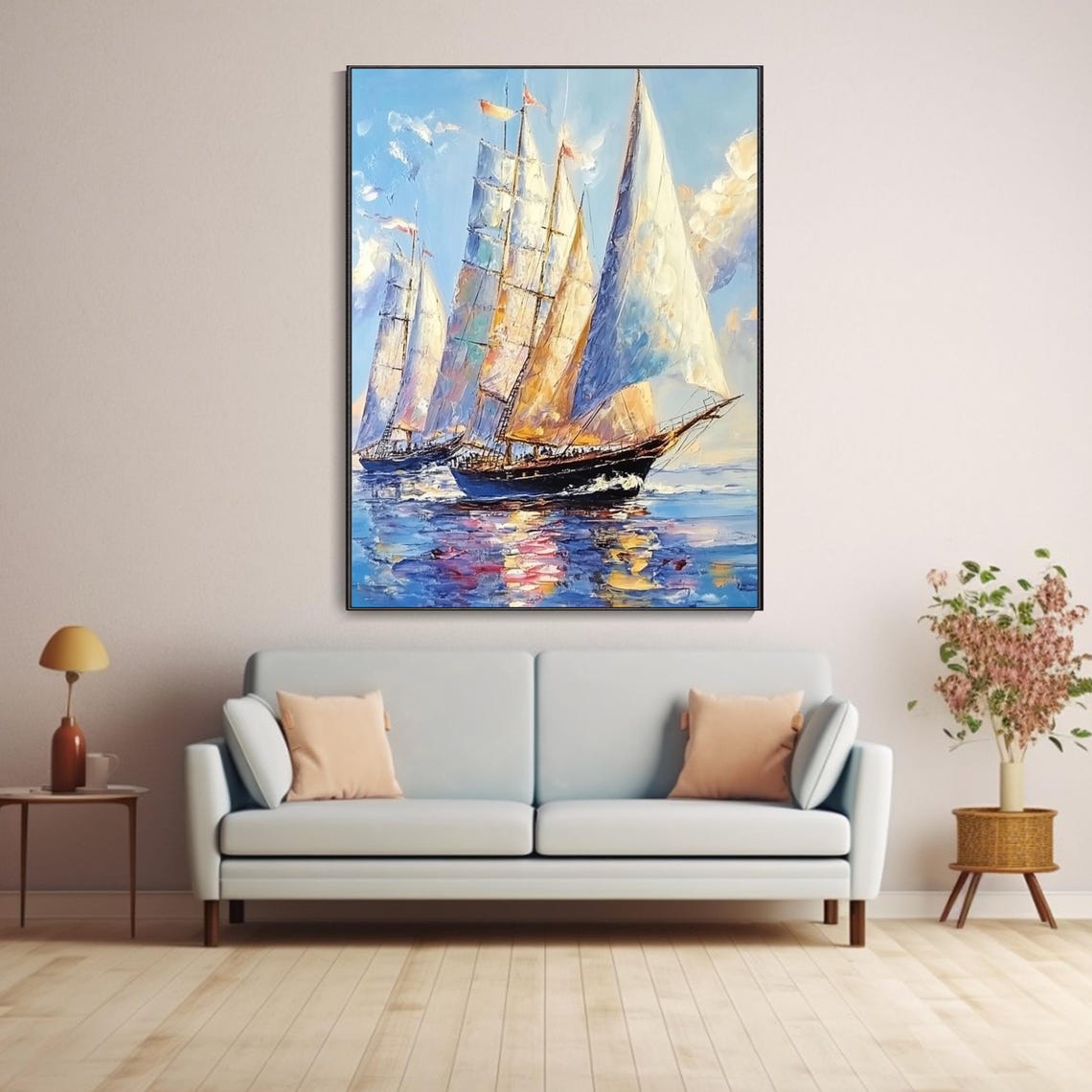 Tall Sailing Ships with Full Sails Blue Sea Nautical Scene Art Poster - Image 5